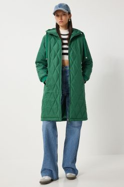 Green Hooded Quilted Coat