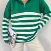 Green Striped Zippered Oversize Sweater - Boutique Des Femmes