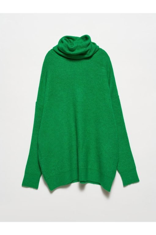 Green Turtleneck Wide Sweater