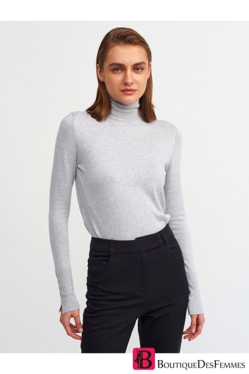 Grey Turtleneck Sleeve Drop Sweater - Boutique Des Femmes