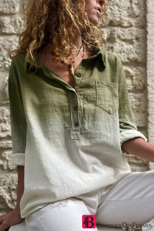 Khaki Linen Washed Blouse - Boutique Des Femmes