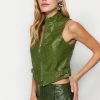 Khaki Zippered Crop Vest