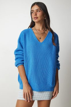 Light Blue V-Neck Oversize Sweater