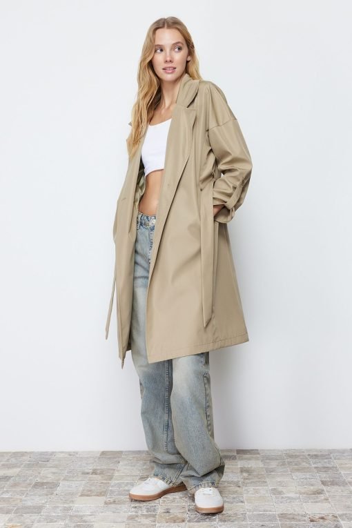 Light Khaki Oversize Long Trench Coat