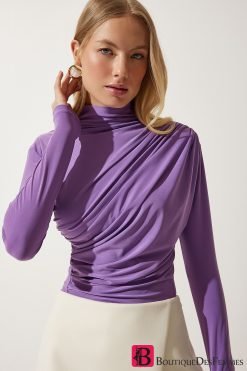 Lilac 2 High Collar Sandy Blouse - Boutique Des Femmes