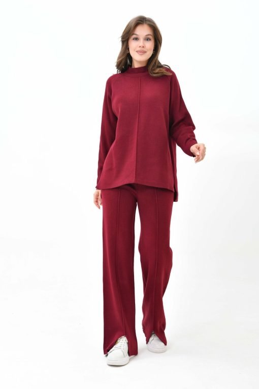 Maroon Collar Knitwear Set