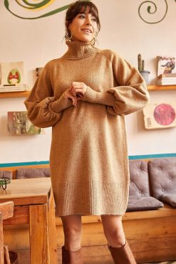 Milk Coffee Sleeve Loose Knit Dress