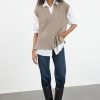 Mink V Neck Side Slit Sweater