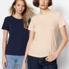 Navy Blue-Beige 100% Cotton 2-Pack T-Shirt - Boutique Des Femmes