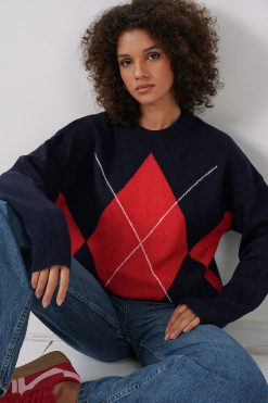 Navy Blue Oversize Diamond Sweater