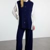 Navy Blue Vest Pants Knitwear Set