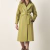 Oil Green Belted Casual Coat