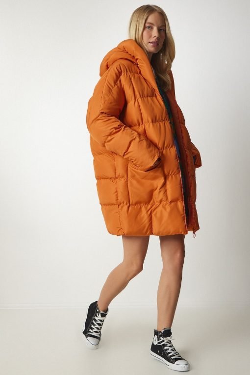 Orange Hooded Oversize Puffer Coat