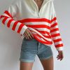 Orange Striped Zippered Oversize Sweater - Boutique Des Femmes