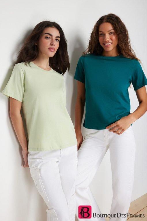 Petrol-Mint 100% Cotton 2-Pack T-Shirt - Boutique Des Femmes