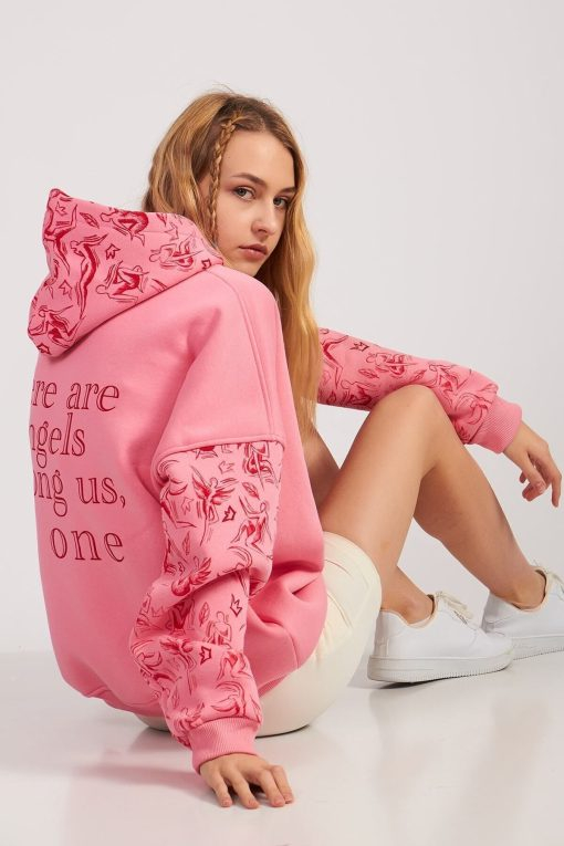 Pink Fleece Oversize Printed Sweatshirt