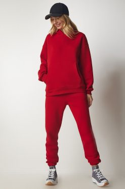 Red Hooded Fleece Tracksuit