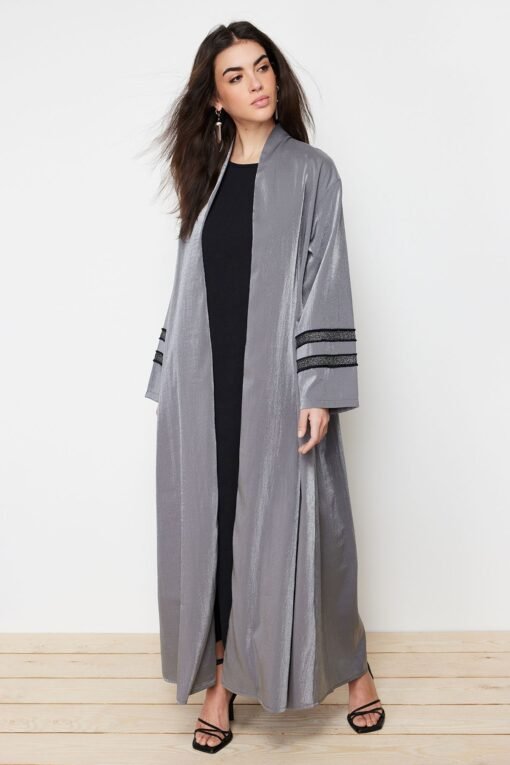 Smoked Shiny Long Woven Abaya