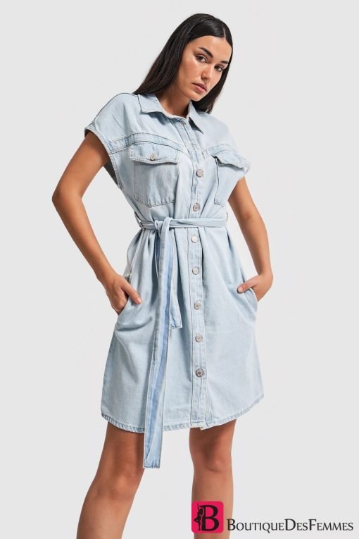 Snow Denim Buttoned Dress - Boutique Des Femmes