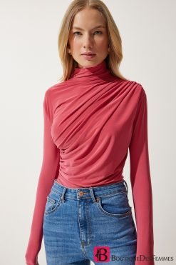 Sweet Pink High Collar Sandy Blouse - Boutique Des Femmes