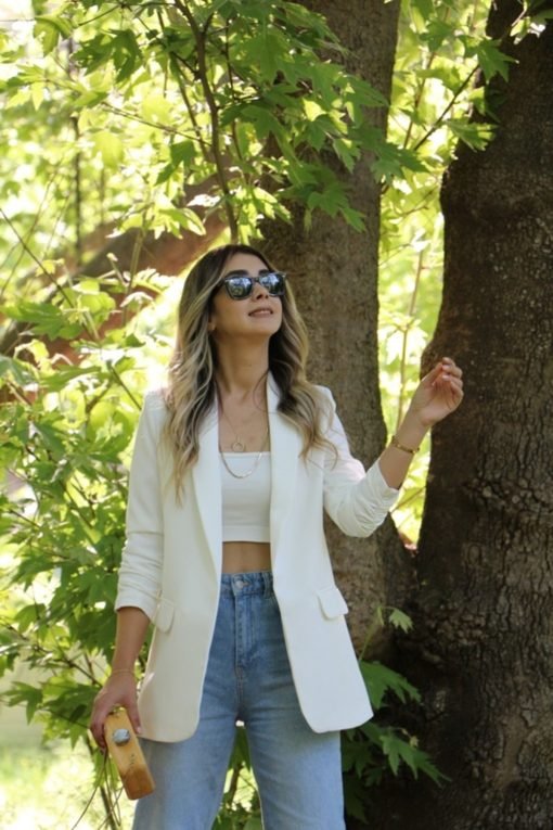 White Sleeve Ruffle Blazer